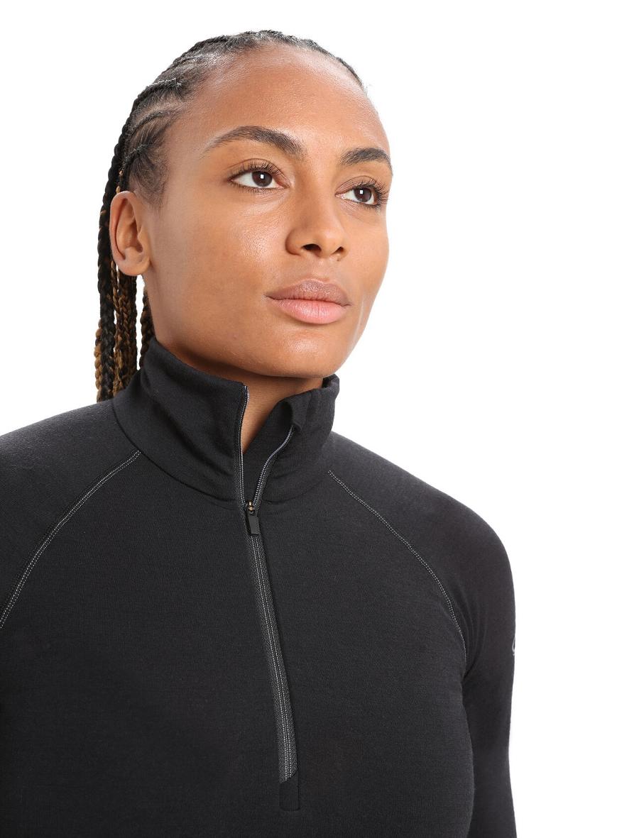 Black Women's Icebreaker BodyfitZone™ Merino 200 Zone Thermal Long Sleeve Half Zip Top Base Layers | USA 1867KORI